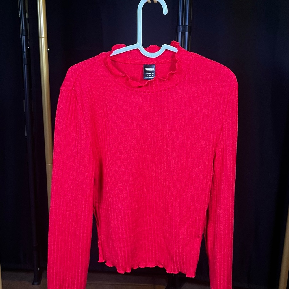 Red Ruffled Knit Top